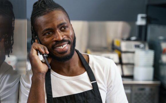 Chef talking on the phone at work